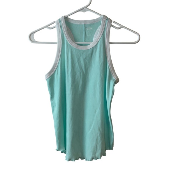 DSG Other - DSG Cotton Rib Tank Girls L 14 Waterscape NWT Racerback Lettuce Hem Aqua